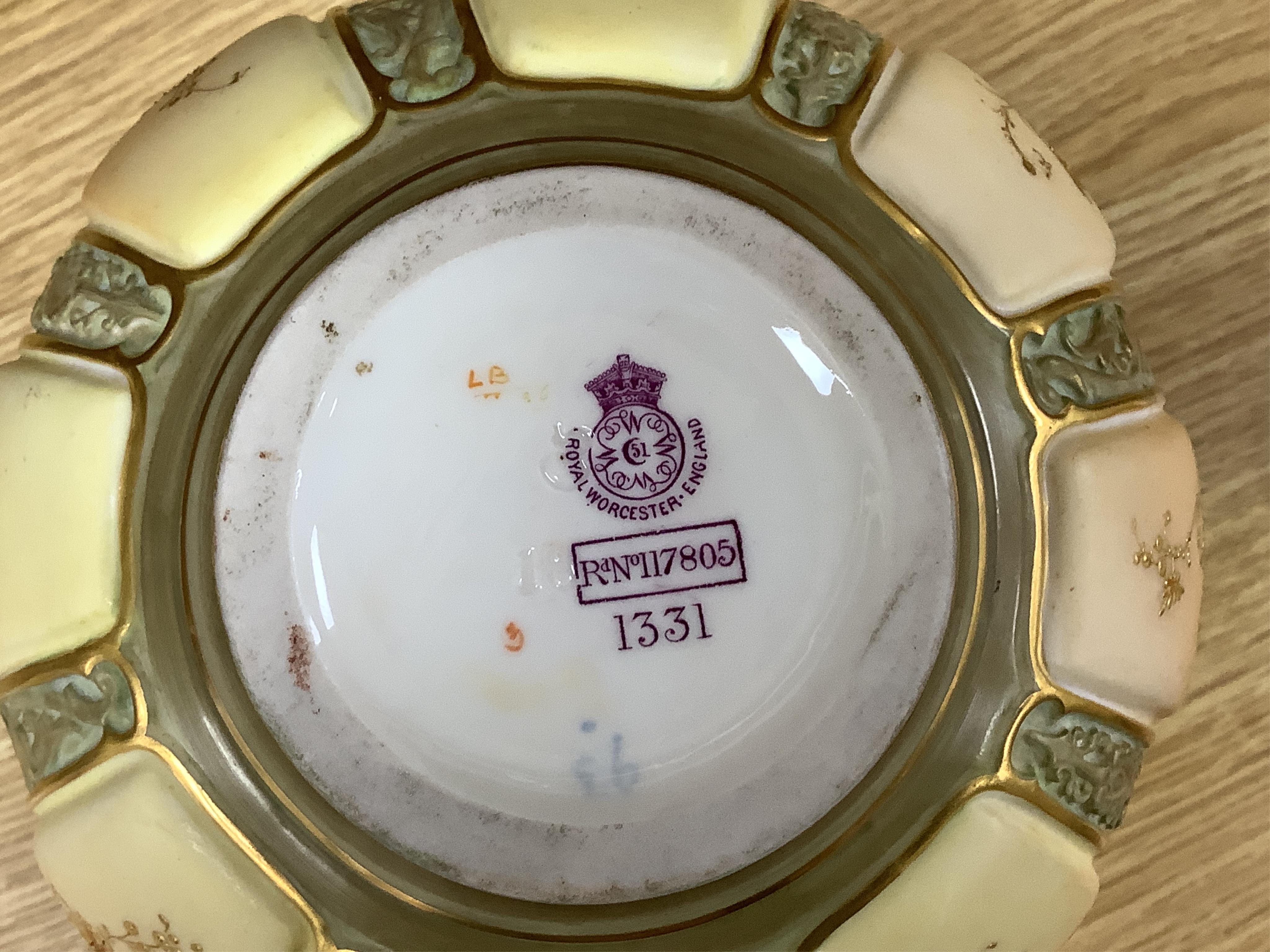 A Royal Worcester vase and cover, shape 1618 decorated with ferns and insects, a similar blush ivory bottle vase and a pot pourri vase and cover decorated with roses, tallest 24cm